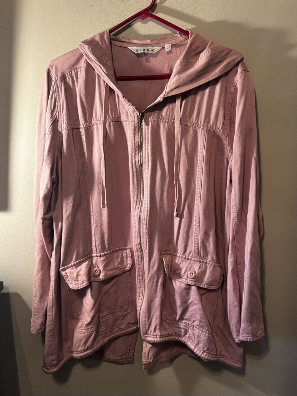 Serra Hooded Zip-Front Utility Jacket in Dusty Rose